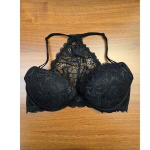 Victoria's Secret PINK Date Racerback Underwire Lace Bra Front Closure Black 34D